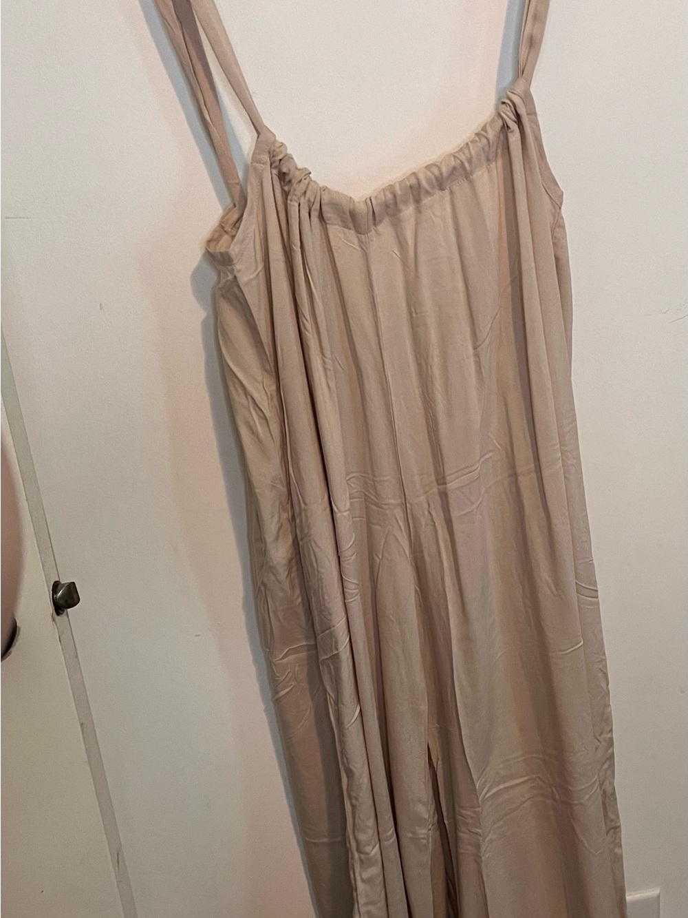 Zenana Outfitters Neutral Beige Wide-Leg Suspenders Jumpsuit